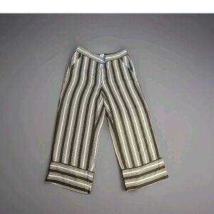 Womens Size Medium Loft Striped Wide-Leg Pants, Inseam 24 Inches, Army Green